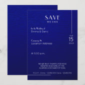 Navy Blue & White Text Rough Textur Save the Date Einladung (Vorne/Hinten)