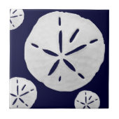 Navy Blue & White Tropical Beach Sand Dollar Fliese (Vorderseite)