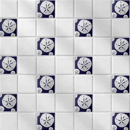 Navy Blue & White Tropical Beach Sand Dollar Fliese