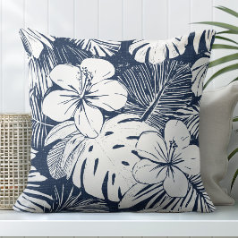 Navy Blue & White Tropical Throw Kissen