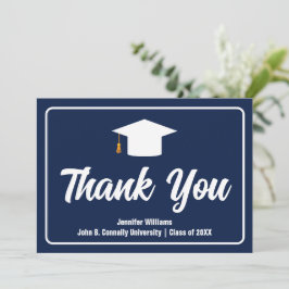 Navy Blue White Typografy Custom Graduate Dankeskarte