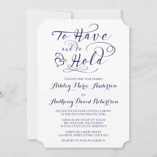 Navy Blue White, um eine Herzhochzeit halten zu mü Einladung (Vorderseite)