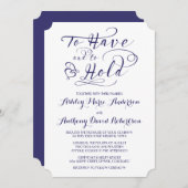 Navy Blue White, um eine Herzhochzeit halten zu mü Einladung (Vorne/Hinten)