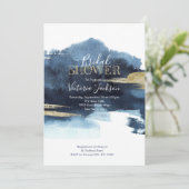 Navy Blue White und Gold Watercolor Brautparty Einladung (Stehend Vorderseite)