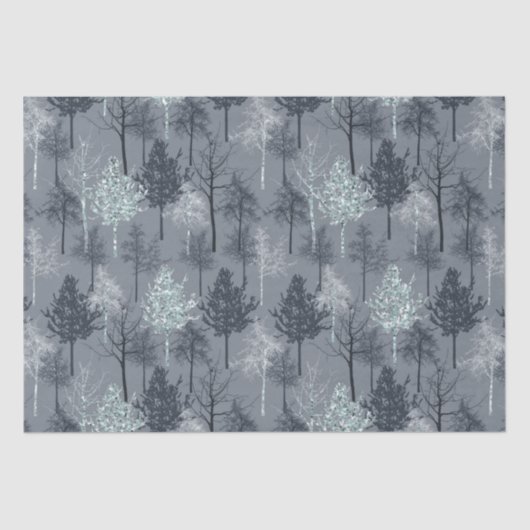 Navy Blue White und Imitate Glitzer Trees Seidenpapier (Vorderseite)