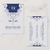 Navy Blue & White Verziert Lace Frame Visitenkarte (Vorne/Hinten)