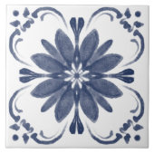 Navy Blue White Watercolor Azulejo Mittelmeer Fliese (Vorderseite)