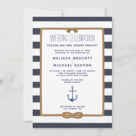 Navy Blue & White Watercolor Nautical Knot Wedding Einladung