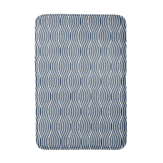 Navy Blue & White Wavy Muster Badematte (Vorderseite Vertikal)