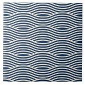Navy Blue & White Wavy Muster Fliese (Vorderseite)