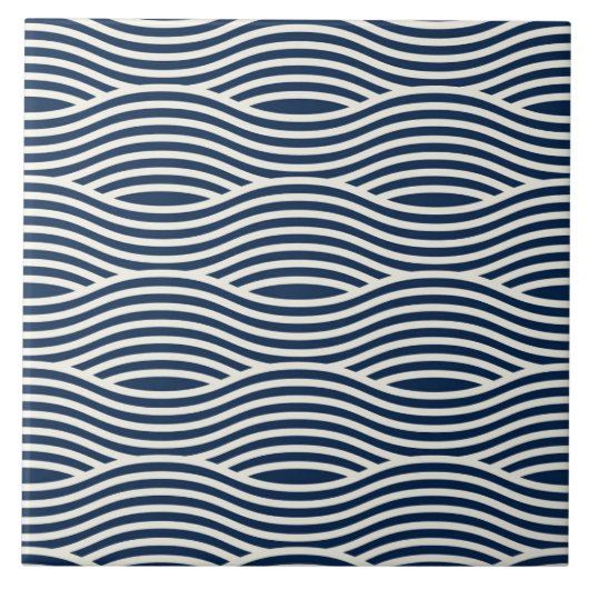 Navy Blue & White Wavy Muster Fliese (Vorderseite)