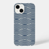 Navy Blue & White Wavy Muster iPhone Hülle (Rückseite)