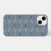 Navy Blue & White Wavy Muster iPhone Hülle (Rückseite (Horizontal))