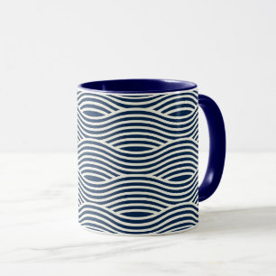 Navy Blue & White Wavy Muster Tasse