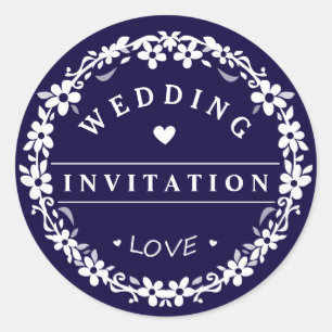 Navy Blue & White Wedding Einladung Liebe Herz Runder Aufkleber