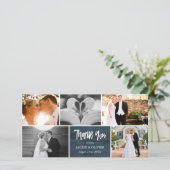 Navy Blue & White Wedding Foto Collage Vielen Dank Dankeskarte (Stehend Vorderseite)