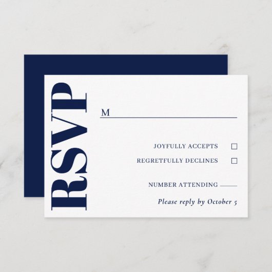 Navy Blue White Wedding RSVP (Vorne/Hinten)
