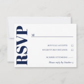 Navy Blue White Wedding RSVP Karte (Vorderseite)