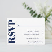 Navy Blue White Wedding RSVP Karte (Stehend Vorderseite)