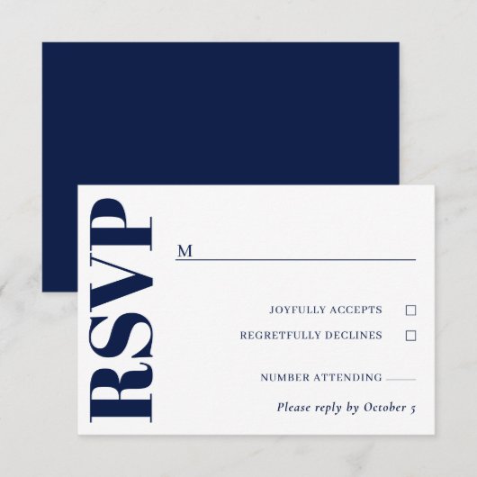 Navy Blue White Wedding RSVP Karte (Vorne/Hinten)