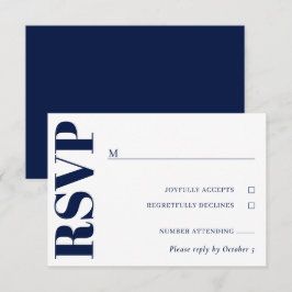 Navy Blue White Wedding RSVP Karte