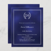 Navy blue white wreath elegant birthday invitation (Vorne/Hinten)