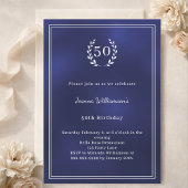 Navy blue white wreath minimalist birthday einladung