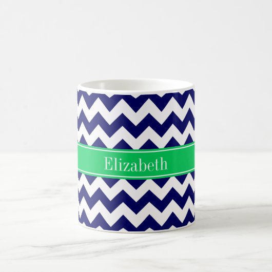 Navy Blue White Zickzack Emerald Name Monogram Kaffeetasse (Mittel)