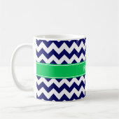 Navy Blue White Zickzack Emerald Name Monogram Kaffeetasse (Links)