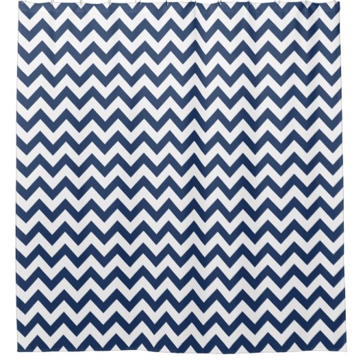 Navy Blue White Zickzack Pattern Duschvorhang (Vorderseite)