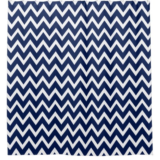 Navy Blue & White Zickzack Pattern Duschvorhang (Vorderseite)