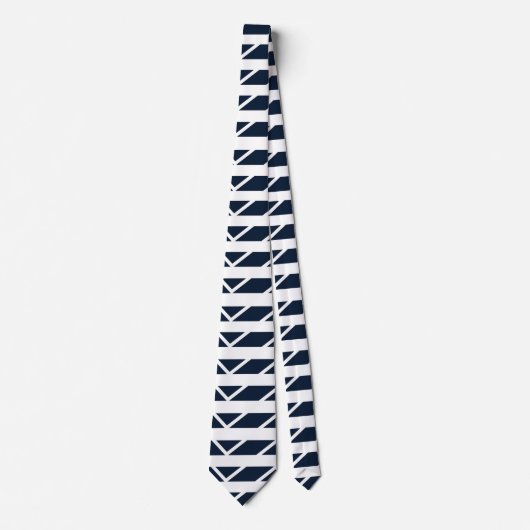 Navy Blue White Zickzack Pattern Krawatte (Vorderseite)