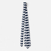 Navy Blue White Zickzack Pattern Krawatte (Rückseite)