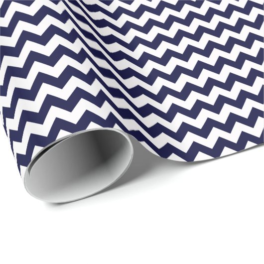 Navy Blue White Zickzack Zig-Zag Muster Geschenkpapier (Rolleneckpunkt)