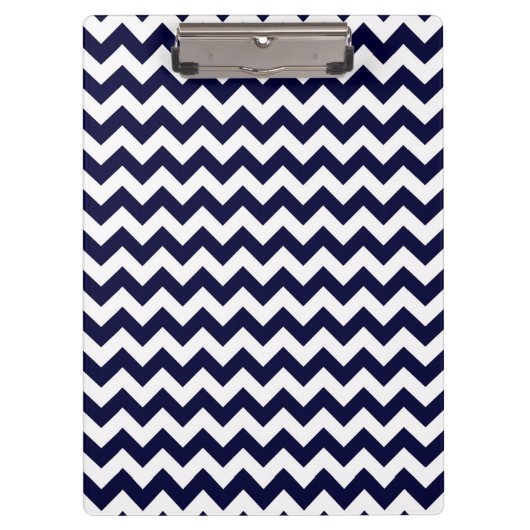 Navy Blue White Zickzack Zig-Zag Muster Klemmbrett (Vorderseite)