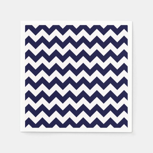 Navy Blue White Zickzack Zig-Zag Muster Serviette (Vorderseite)