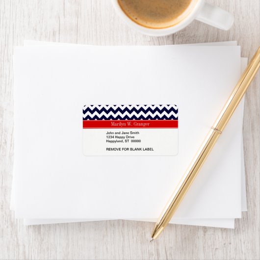 Navy Blue White Zickzack Zig Zag Red Name Monogram Adressaufkleber (Insitu)