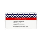 Navy Blue White Zickzack Zig Zag Red Name Monogram Adressaufkleber (Vorne)