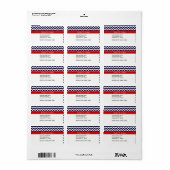 Navy Blue White Zickzack Zig Zag Red Name Monogram Adressaufkleber (Vorne)