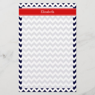 Navy Blue White Zickzack Zig Zag Red Name Monogram Briefpapier