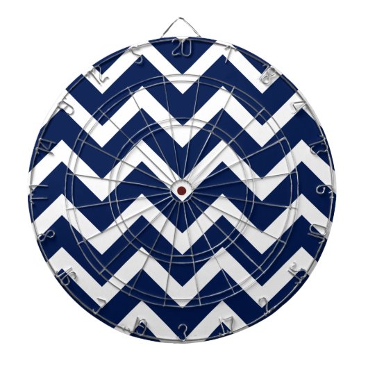 Navy Blue & White Zickzack Zigzag Muster Dartscheibe (vorne)
