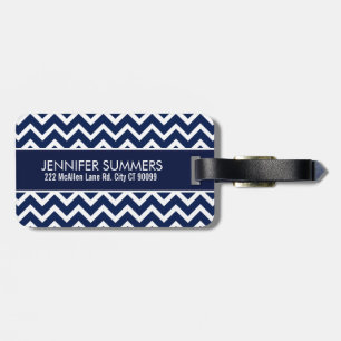 Navy Blue & White Zickzack Zigzag Muster Gepäckanhänger