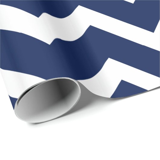 Navy Blue & White Zickzack Zigzag Muster Geschenkpapier (Rolleneckpunkt)