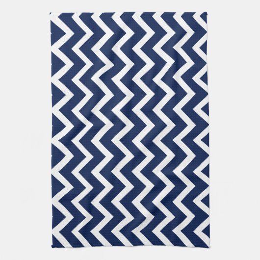 Navy Blue & White Zickzack Zigzag Muster Handtuch (Vertikal)