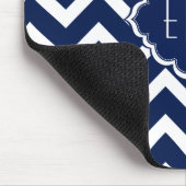 Navy Blue & White Zickzack Zigzag Muster Mousepad (Ecke)