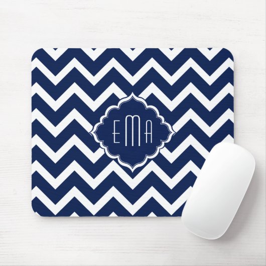 Navy Blue & White Zickzack Zigzag Muster Mousepad (Mit Mouse)