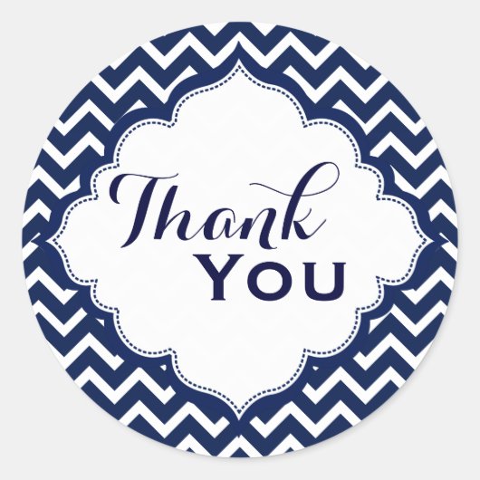 Navy Blue & White Zickzack Zigzag Muster Runder Aufkleber (Vorderseite)