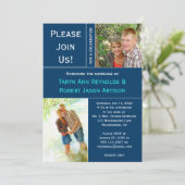 Navy Blue WhiteFoto Blockpost Einladung Hochzeit (Stehend Vorderseite)