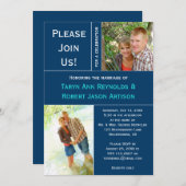 Navy Blue WhiteFoto Blockpost Einladung Hochzeit (Vorne/Hinten)