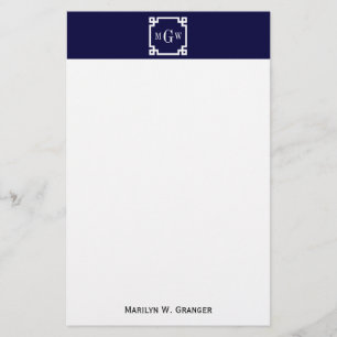 Navy Blue Whites griechischer Key #2 Gerahmt 3 Ini Briefpapier